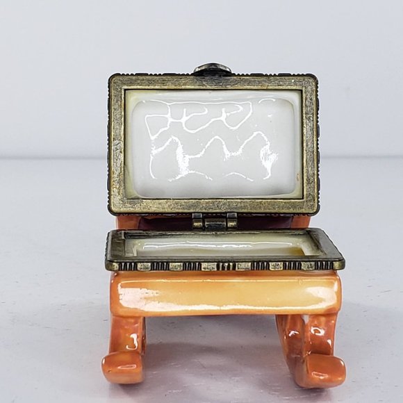 Rocking Chair Trinket Box Hinged Porcelain Ceramic Vintage - Picture 6 of 8